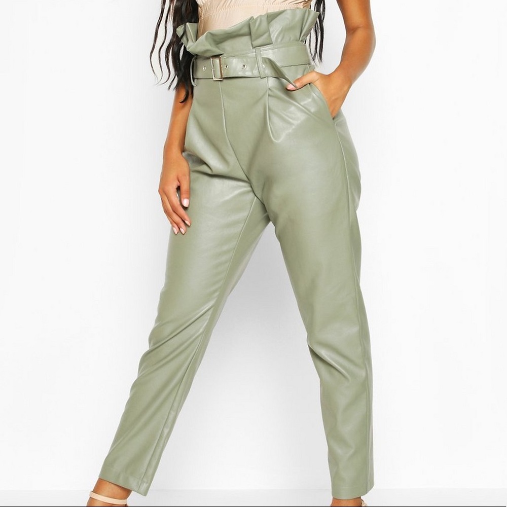 High-waist sage colored  leather pants